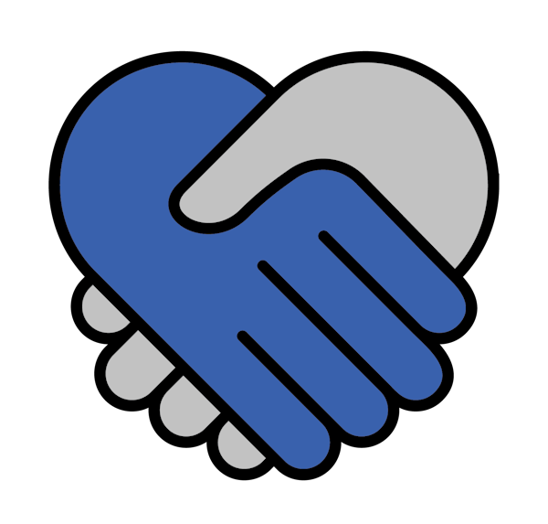 Holding hands icon in blue and gray